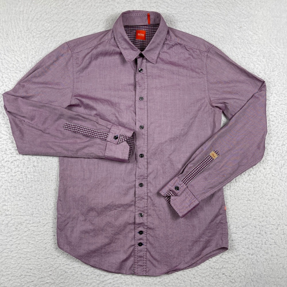 Hugo Boss Orange‎ Cliffe Shirt Mens Medium Purple Long Sleeve Button Down Slim